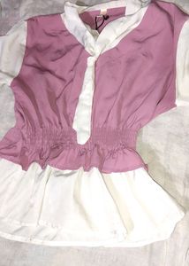 Chic Pink &amp; White Peplum Top with Embellished Jean