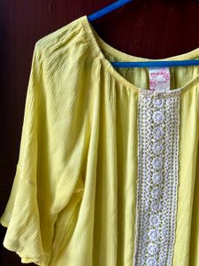 Yellow Boho Crochet Trim Top