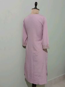 Elegant pastel Pink Kurta with Embellished Necklin