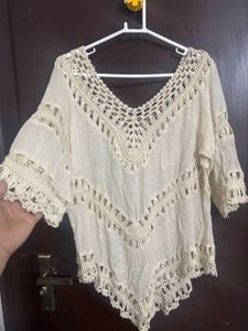 Cream Crochet Cover-Up Tunic/Top