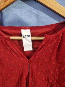 Kazo Chic Red Ruffle Sleeve Blouse