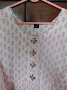 Soft cotton white and pink midi dress