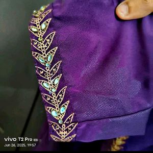 Purple Embellished Blouse With Matching Jewellery
