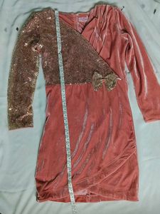 Sparkly Pink Velvet Dress with Bow