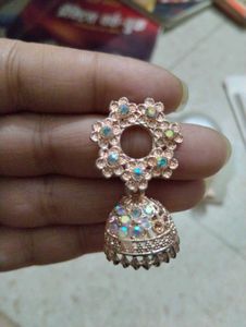 Rose Gold Jhumka Earrings with Crystals