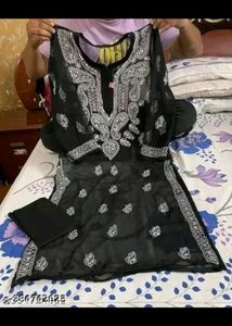 Black Georgette Chikankari Mirror Work Kurta