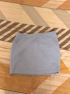 Light Blue Ribbed Mini Skirt