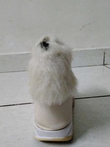 Floral Print Fur Trimmed Flats