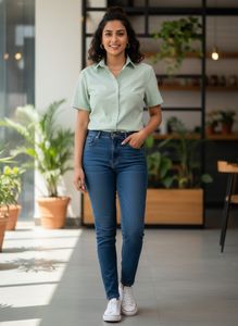 Light Green Short Sleeve Button-Up Shirt