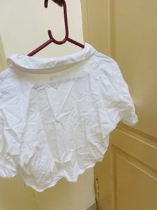 Zara White Twisted Crop Shirt