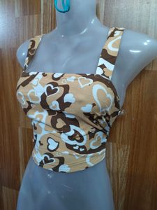 Stylish Heart Print Crop Top