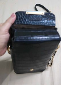 Maria Kurki Black Croc Embossed Crossbody Bag