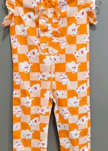 Cute Orange Bear Print Jumpsuit