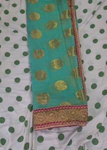 Beautiful Teal Saree with Gold Motifs