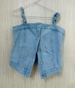 Light Wash Denim Square Neck Top