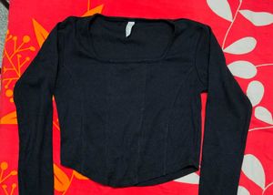 Black Long Sleeve Square Neck Top