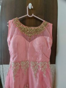Elegant Pink & Gold Anarkali Dress,Gown