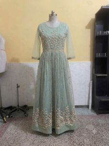 Elegant Mint Green Embroidered Gown