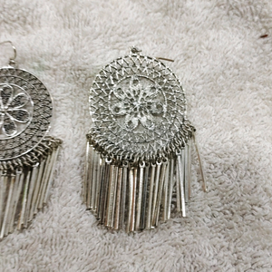 silver look alike long earing