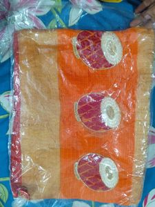 new saree with attached blouse piece Orange Sare