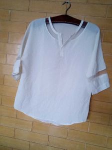 Chic White Mesh Sleeve Top