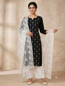Elegant Black Kurta Set with White Dupatta
