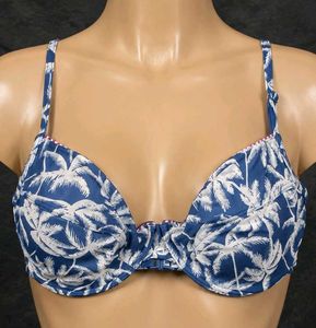 Blue Palm Tree Print Bikini Top