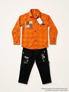 Boys Orange Shirt & Black Pants Set