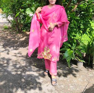 Vibrant Pink Embroidered Kurta Set