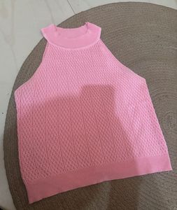 Pink Knit Halter Neck Top