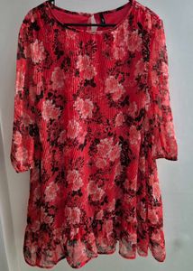 Flowy Red Floral Print Midi Dress