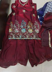 Maroon Embroidered Kurta Set with Palazzo