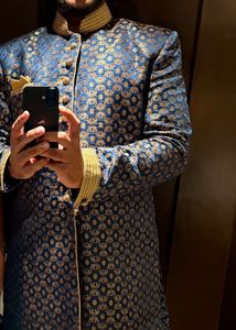 Men's Navy Brocade Shervani