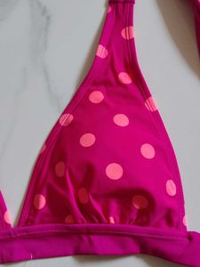 Vibrant Pink Polka Dot Bikini Top