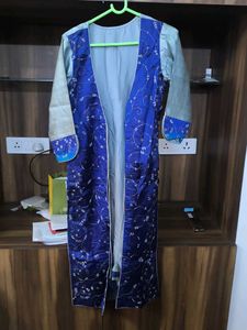 Blue Embroidered silk gown with detachable jacket