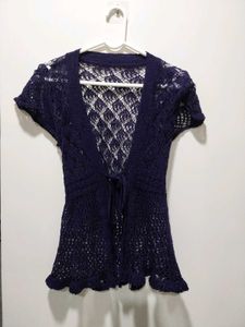 Purple Crochet tie-front Cardigan