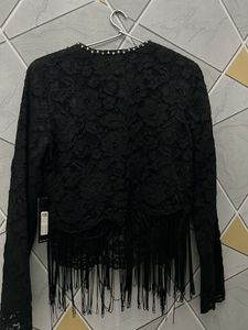 Black Lace Jacket with Fringe