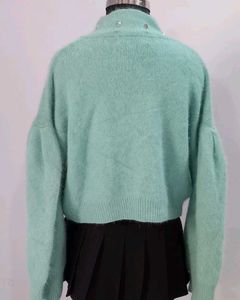 Mint Green Studded V-Neck Sweater