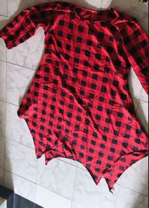 Red &amp; Black Plaid Flannel Tunic Top