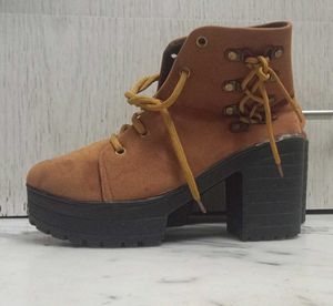 Chunky tan Platform Lace-Up Boots