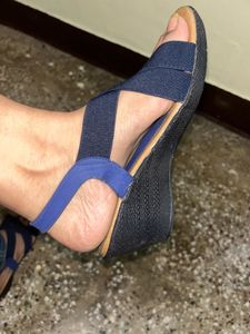 Comfortable Navy Blue Wedge Sandals