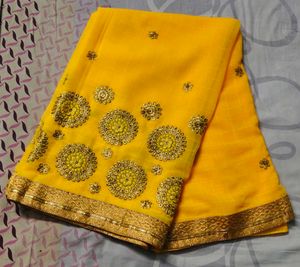 Vibrant Yellow Embroidered Saree