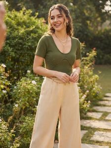 Zara Olive Green Ribbed Contour Crop Top