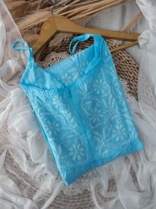 Sleevless Chikankari Short Gown
