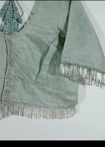 Elegant Silver Fringed Ethnic Blouse