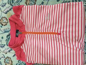 Pink &amp; White Striped Quarter Zip Pullover