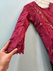 3 piece Maroon Embroidered Kurta