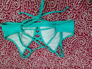 Teal Blue Lace-Up Bikini Top