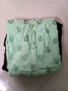 Green Girls Kurta And Plazzo Set