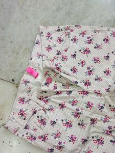 floral pattern white jeans